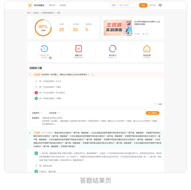 答題結果頁
