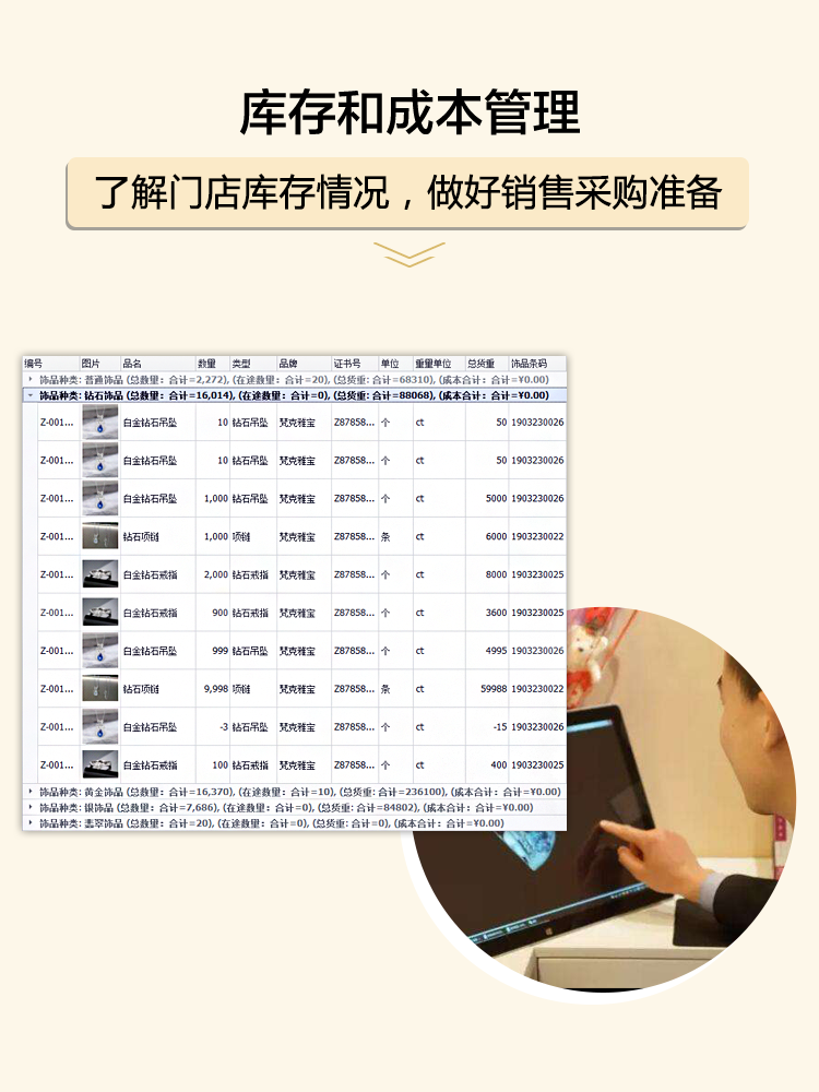 庫存和成本管理，了解門店庫存情況，做好銷售采購準備